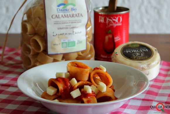 Calamarata fredda con pomodoro e formaggio ai funghi porcini